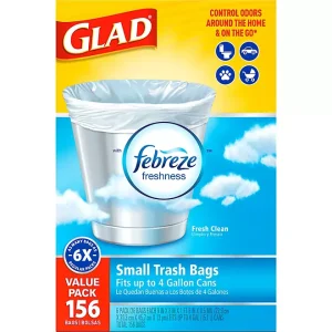 Glad Small Twist-Tie White Trash Bags, Fresh Clean Scent with Febreze Freshness (4 gal., 26 ct.)