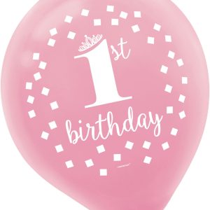 1st Birthfay Pink and Gold Latex Balloons (15 Pcs)