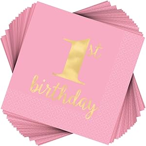 1st Biirthday Premium Pink Hot Stamped Luncheon Napkins (16 Pcs)