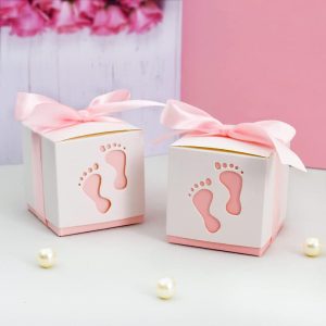 Pink Footprint Baby Shower Party Favor Candy Gift Boxes ( 25 Pcs)