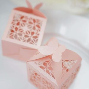 Blush/Rose Gold Gold Butterfly Top Laser Cut Favor Candy Gift Boxes ( 25 Pcs)