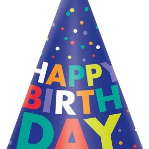 Bold Happy Birthday Cone Hat ( 8 Pcs)