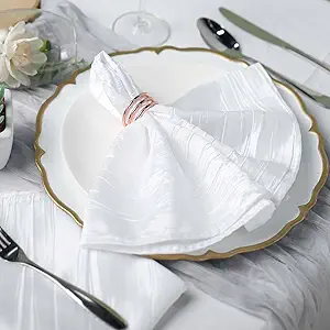 Beige Accordion Crinkle Taffeta Cloth Dinner Napkins (5 Pcs)
