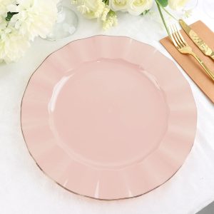 Blush/Rose Gold Hard Plastic Dinner Plates Disposable Tableware (10 Pcs - 11 inches)