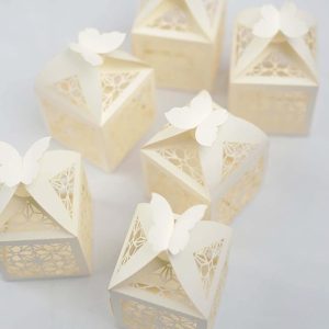 Ivory Butterfly Top Laser Cut Lace Favor Candy Gift Boxes ( 25 Pcs )