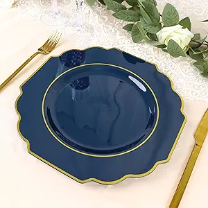 Navy Blue Hard Plastic Dinner Plates Disposable Tableware ( 10 Pcs - 11 inches)