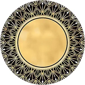 Black & Gold Metallic Dinner Plates (8 Pcs - 10.5 inches)