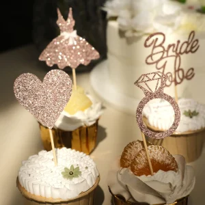 Blush/Rose Gold Glitter Bridal Shower Cupcake Topper Picks Set, Wedding Cake Decoration