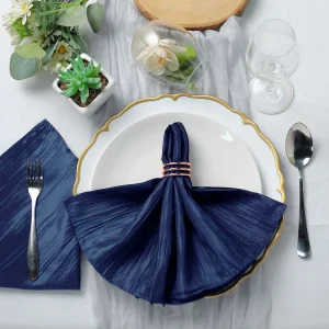 Navy Blue Accordion Crinkle Taffeta Cloth Dinner Napkins