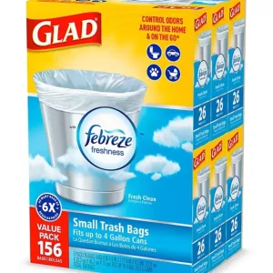 Glad Small Twist-Tie White Trash Bags, Fresh Clean Scent with Febreze Freshness (4 gal., 26 ct.)
